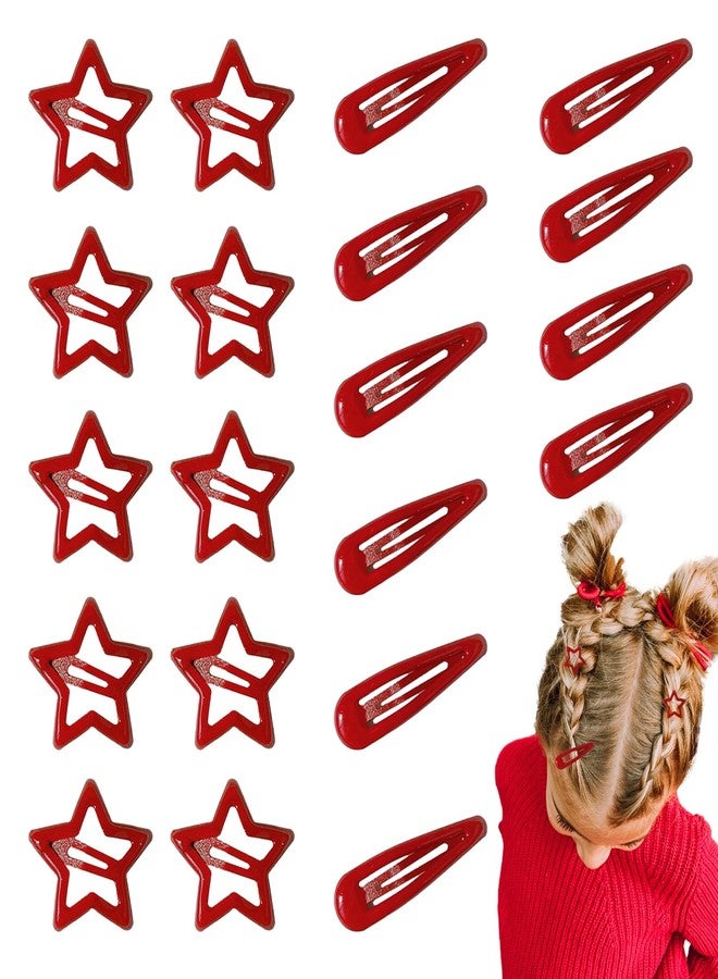 Qzinxja Metal Snap Hair Clips For Women Mini Star Hair Clips For Girls Red Star Hair Clip Hair Barrettes 1.18Inch Star Clips For Hair 1.96 In Water Drop Hairclips Snap Clips For Hair Girl Hair Accessories Y2K - Image 1